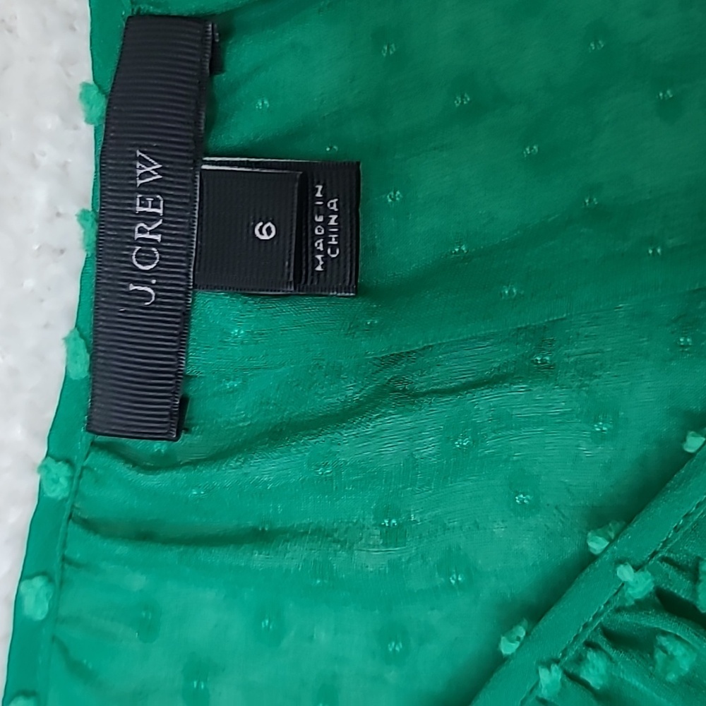 J Crew Flowy Sheer Silk Chiffon Long Sleeve Dot Blouse in Green - Picture 11 of 17